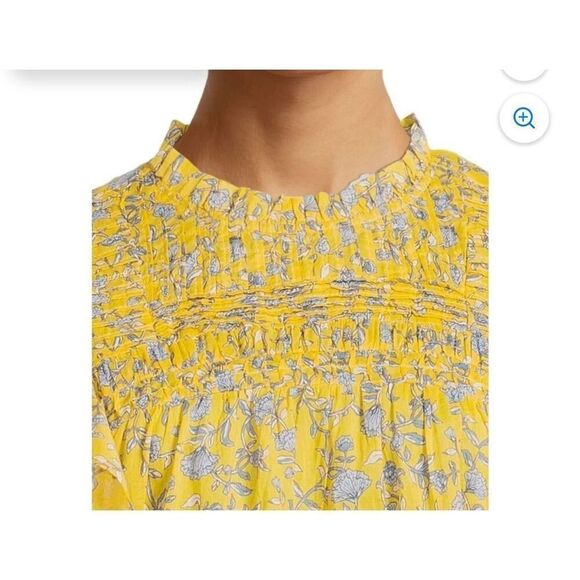NWT Beachlunchlounge Top Blouse Floral 100% Cotton Yellow Blue Size M - Picture 2 of 6